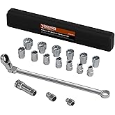 YEKEPRO 17-Piece Pass Through Socket Set Wrench Set | 10-24mm Double Box End Ratchet, 3/8" &amp; 1/2" Drive Adapters, 72-Tooth, CR-V Steel