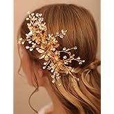 Jumwrit Bridal Hair Comb Rhinestone Crystal Headpiece Handmade Flower Leaves Pearl Hair Comb for Bride Bridesmaid Wedding Hair Accessories for Women Girls(Gold)