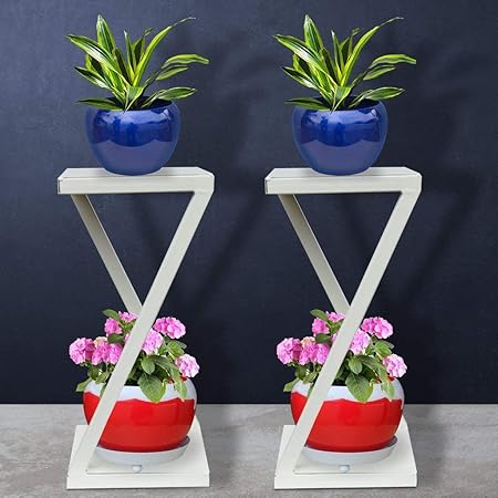 TrustBasket Ambar Planter Stand (Ivory) - Set of 2 /Pots and Plants Not Included