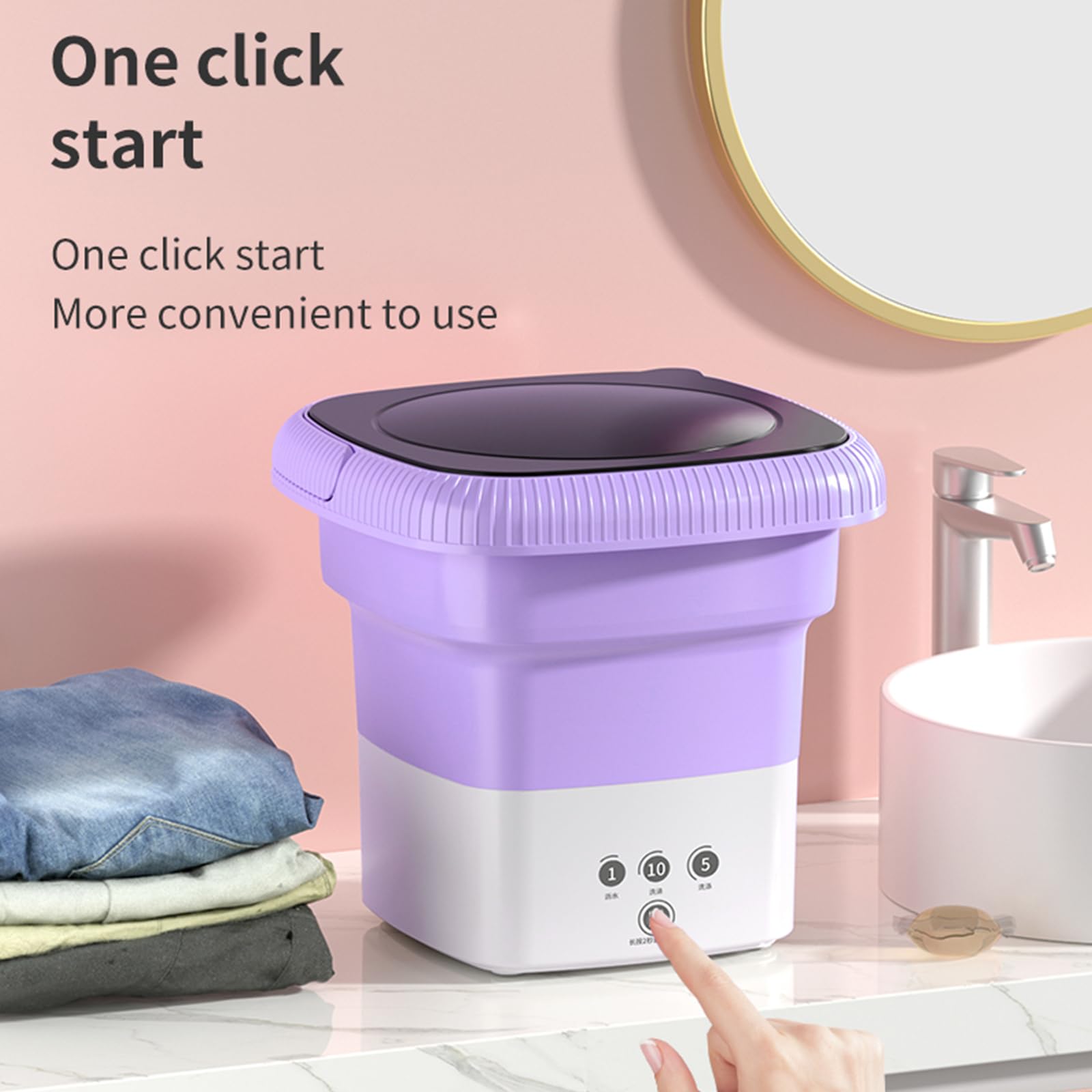 Portable small washing machine,13L Capacity Foldable Mini Washer,Ideal for Baby Clothes, Underwear & Small Items. Perfect for Apartments, Dorms, RVs & Travel (Purple)