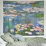 Monet Waterlily Vintage Wall Tapestry, Green Floral