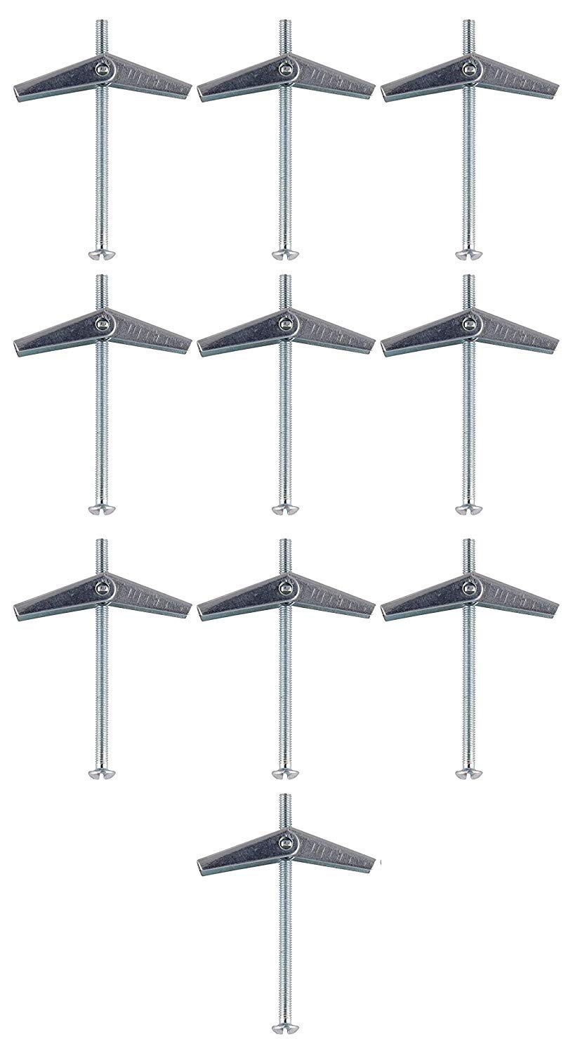 fiXte® Wing Spring Toggle with Machine Screw for Plasterboard Hollow Walls & Doors Pack of 10 (M6 x 75mm)