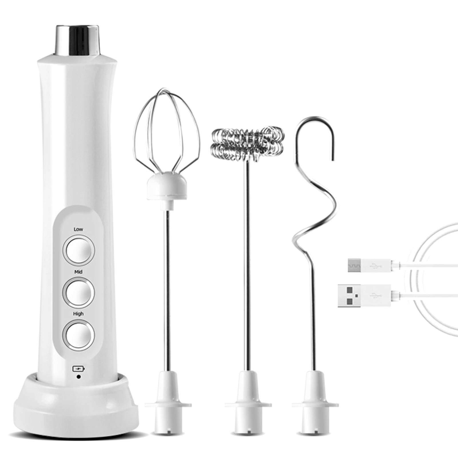 Clenp Milk Frother, USB Rechargeable Milk Frother Handheld Electric 3 Speeds Foam Maker with Stainless Steel Whisk for Cappuccino Latte Coffee Protein Powder Matcha White One Size