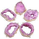 LHJ 5Pcs Natural Druzy Agate Links Necklace Pendants Gemstone Charm Connectors Golden Plated for Necklace Bracelet Jewelry Making