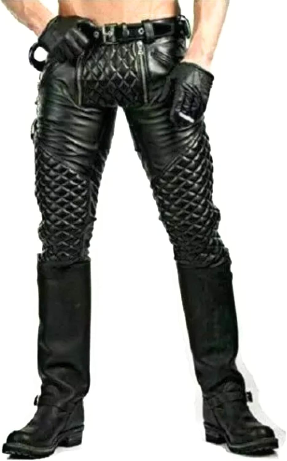 Men's Cowhide Leather Pants Quilted Back & Front Trousers BLUF Pants Bikers. Amazon.co.uk Clothing