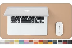 HOMIEAZICOZI Compact Dual Sided Leather Desk Mat - Desk Pad for Office and Home - Desk Organization and Accessories - Ideal for Large Mouse Pad and Small Desk Mats on Top of Desks(Apricot+Orange,23.6"x 11.8")