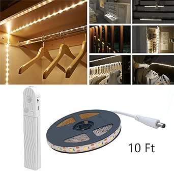 Luz de armario con sensor de movimiento LED, 10FT 180 LED 6500K Tira de