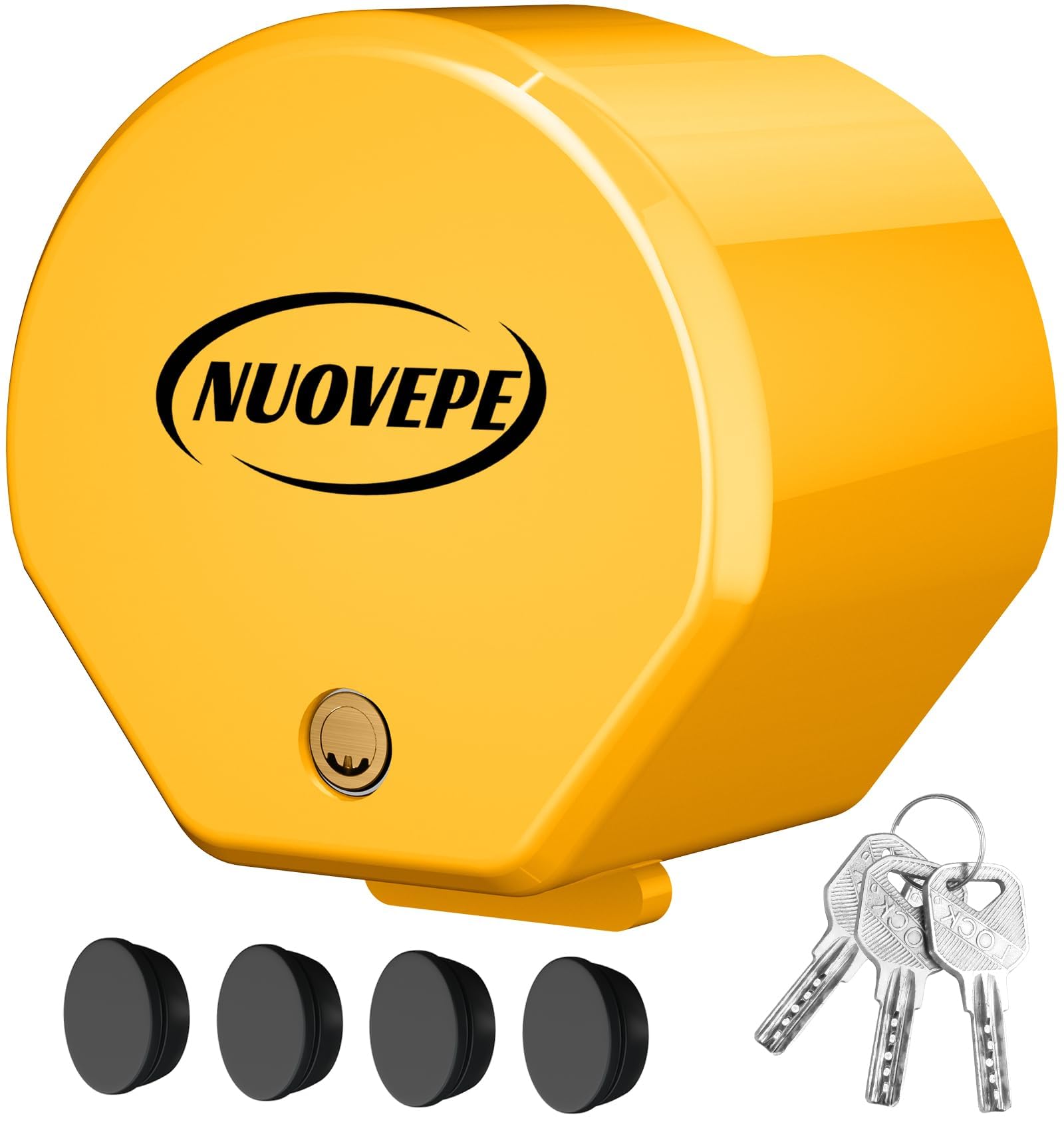 Photo 1 of Heavy Duty Trailer Hitch Locks: Universal Fit 1-7/8", 2" and 2-5/16" Couplers, Reinforced Solid Steel Tow Lock for Trailer Tongue, Anti Theft Coupler Lock for RV, Cargo, Boat, Camper, Utility (Yellow)