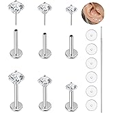 KaseStyle 20G Flat Back Earrings Studs 18G Nose Rings 24K Gold Plating 3 Pairs Titanium Threadless 16G Cartilage Earrings for Women Men Tragus Conch Helix Medusa Lip Piercing Jewelry