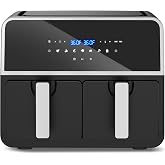 VUSIGN 9.5QT Dual Basket Air Fryer, 7-in-1 Airfryer with 2 Ceramic Independent Frying Baskets, Smart Finish for Easy Meals, Preheat Function &amp; Digital Touchscreen, Dishwasher Safe Accessories