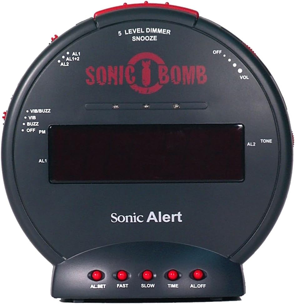Sonic Bomb Dual Extra Loud Alarm Clock with Bed Shaker, Black | Sonic Alert Vibrating Alarm Clock Heavy Sleepers, Battery Backup | Wake with a Shake: Home Audio & Theater