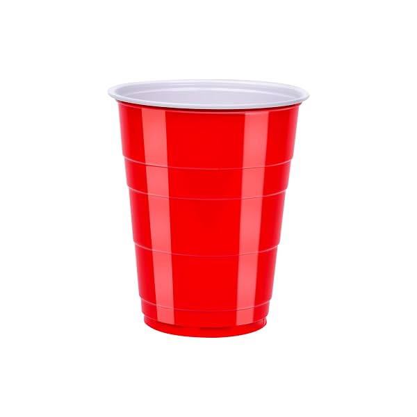 AMAZON BASICS STURDY DISPOSABLE PLASTIC PARTY CUPS FOR COLD DRINKS, RED, 18OZ, 50 COUNT, BPA-FREE