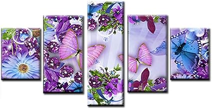 Homedcr Tapete Wandbild 5 Panel Schone Schmetterling Bunte Blumen Zeichnen Modulare Leinwand Wandkunst Poster Dekoration Hd Print Amazon De Kuche Haushalt