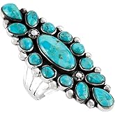 Turquoise Ring Sterling Silver 925 Genuine Gemstones Size 6 to 11