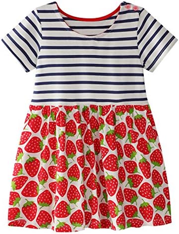 MISSHALO Girls Casual Cotton Summer Short Sleeves Striped Dresses(6848,2T/2-3YRS)
