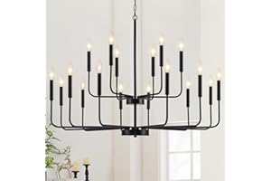GIFARICH Black Chandeliers for Dining Room Light Fixture Over Table, Modern Farmhouse Chandeliers for Living Room,18-Lights Industrial Metal 2-Tier Candle Lighting Fixtures for Entryway Kitchen Island Foyer
