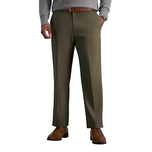 Haggar mens Premium No Iron Khaki Classic Fit Expandable Waist Flat Front Pant, Toast, 34x31
