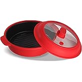 GLOU-GLOU GOOSE GGG Microwave Grill Pan, Fry Griddle Crisper Pan with Lid for Grilling Browning and Crisping Foods Microwave Silicone Cookware for Meat Sandwich Vegetable Red