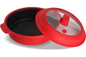 Microwave Grill Pan, Fry Griddle Crisper Pan with Lid for Grilling Browning and Crisping Foods Microwave Silicone Cookware fo