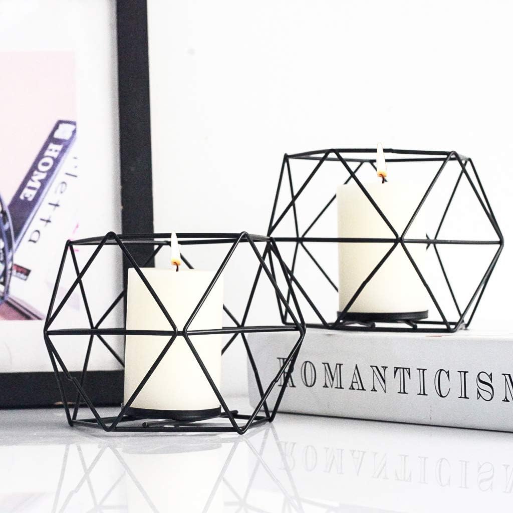 SUJUN Candle Holder for Home Decor Candleholder for Tealight Candle Metal Geometric Candlesticks (1pc Black): Home & Kitchen