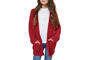 Imily Bela Girls Cardigan Open Front Popcorn Knit Long Sleeve Sweaters Coat with Pockets