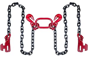 G80 Container Loading Chain (1/2" x 5') - 8800 lbs Capacity, Hot Dip Galvanized with V-Chain & Safety Locking Hooks for 20ft/