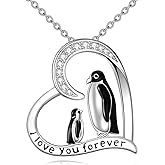 AXOMY Penguin Necklace 925 Sterling Silver Two Penguins Heart Pendant Necklace Animal Jewelry Gifts for Women Penguin Lovers
