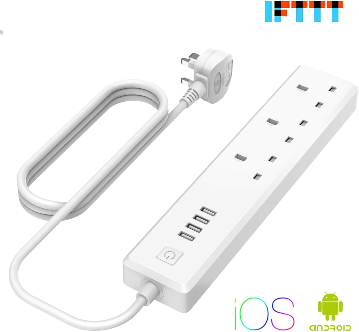 KUSSN WIFI Smart Power Strip, Smart Power Strip Multi Plug Sockets with 3 AC Outlets 4 USB Port Wifi Smart Surge Protector App Control Compatible with Alexa Google Home and IFTTT.