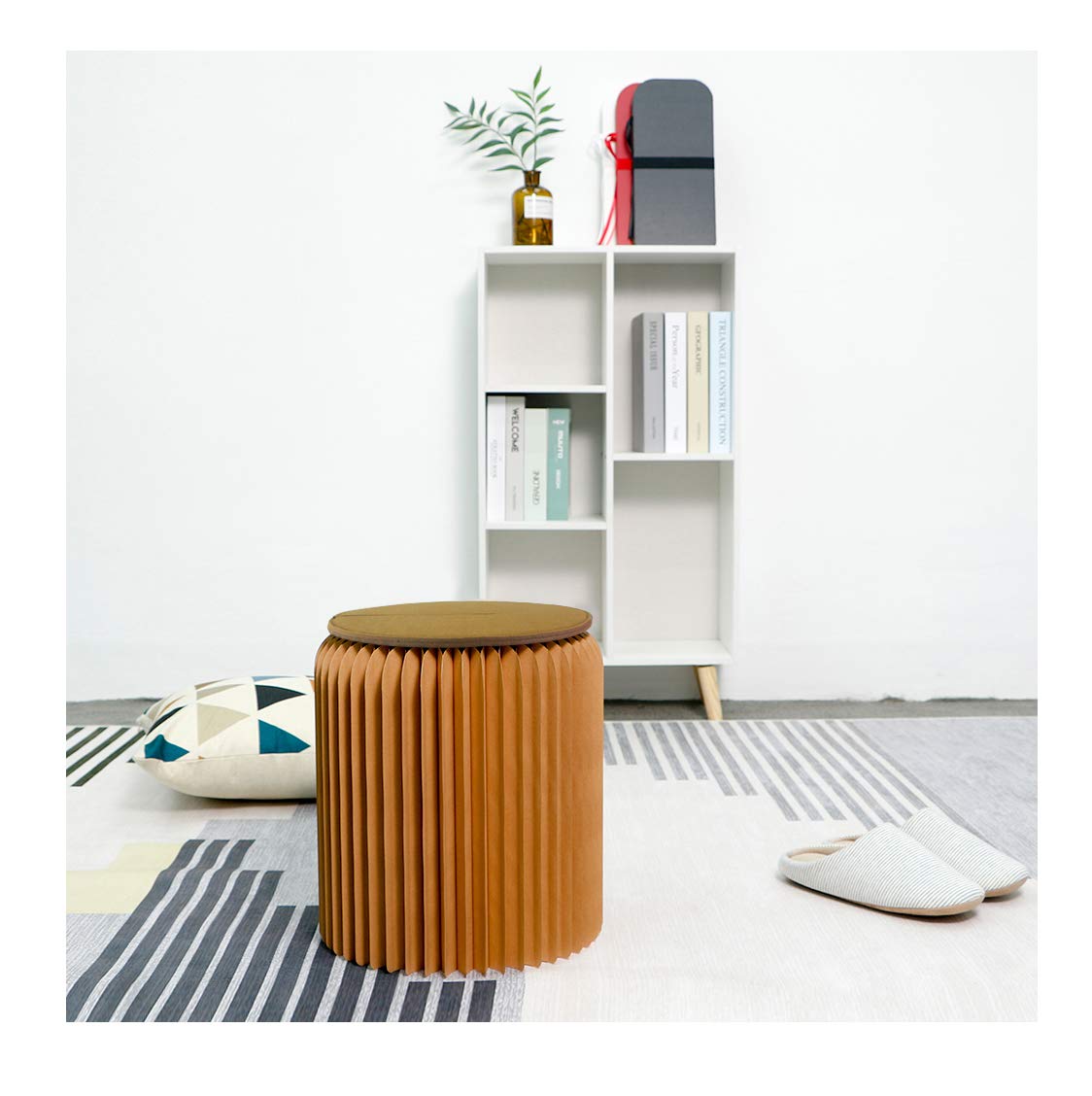 Photo 1 of Brown Craft Paper Stool - 11 inch Heigh - Folded Like A Book for Space Saving - Foot Stool Rest, Extra Seat for Living Room, Bedroom, Study, Bookstore, Dressing Room