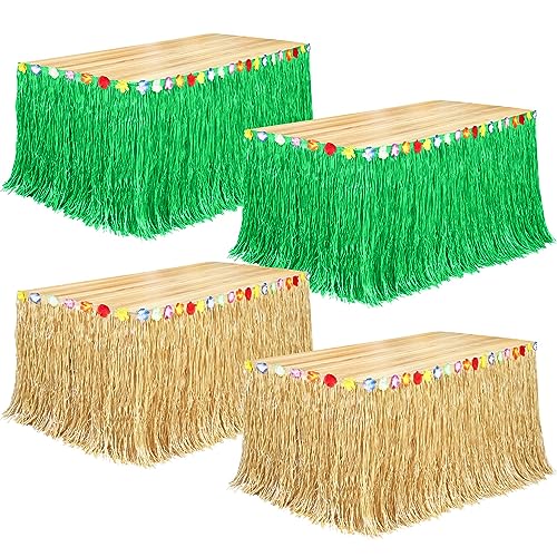 Fovths 4er-Pack Luau-Gras-Tischschürze, Natürliche 9 Fuß x 75 cm Hawaii-Tischschürze für Tropische Hawaii-Partydekorationen, Luau-Party-Kostümparty, G