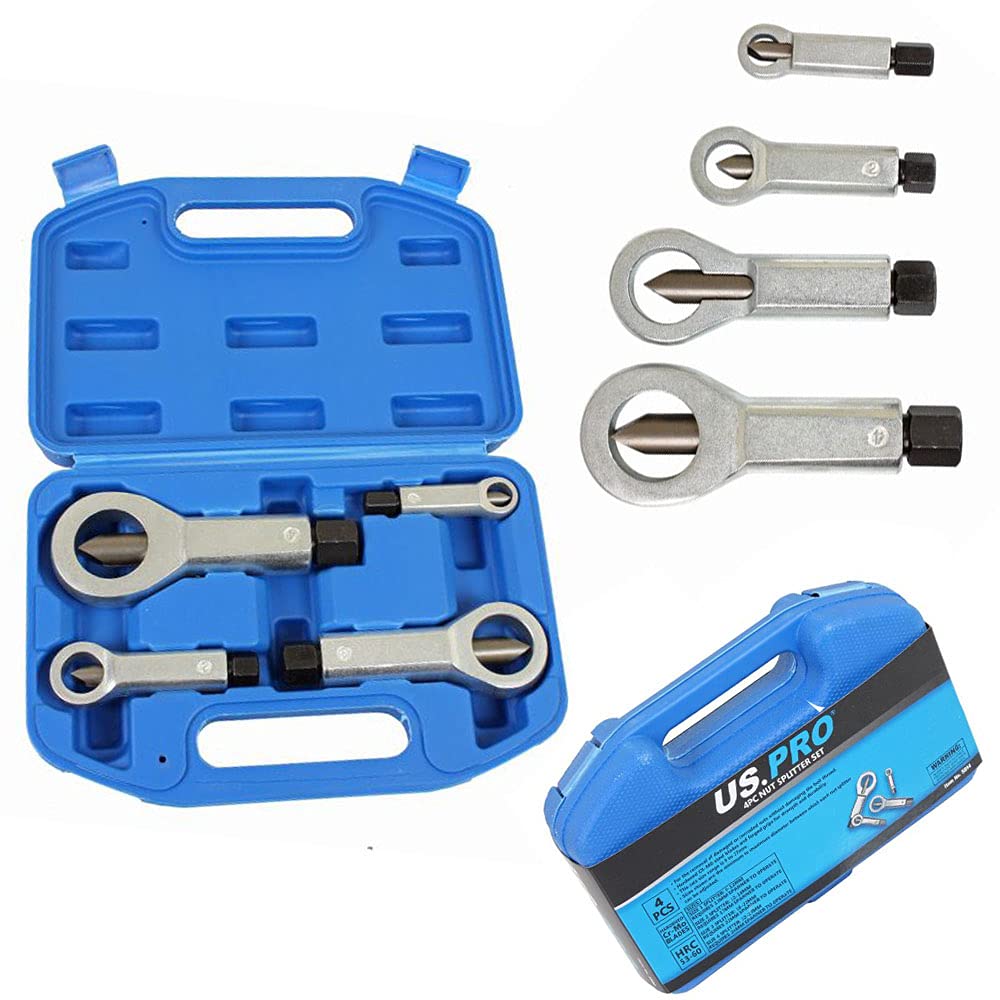 US Pro 4pc Nut Splitter Cracker Set, Tool to Remove Broken Corroded Split Stuck Damaged Nuts 9-27mm