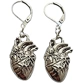 Human Heart Charm Leverback Earrings for Men Women, Punk 3D Heart Charm Drop Dangle Earrings, Creative Jewelry for Couple, Doctor, Scientist