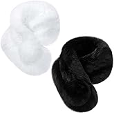 Mepase 2 Pcs Women Faux Fur Collar Scarf Winter Furry Faux Fur Scarf Neck Shrug Soft Fluffy Neck Wrap with Pom for Coat Dress