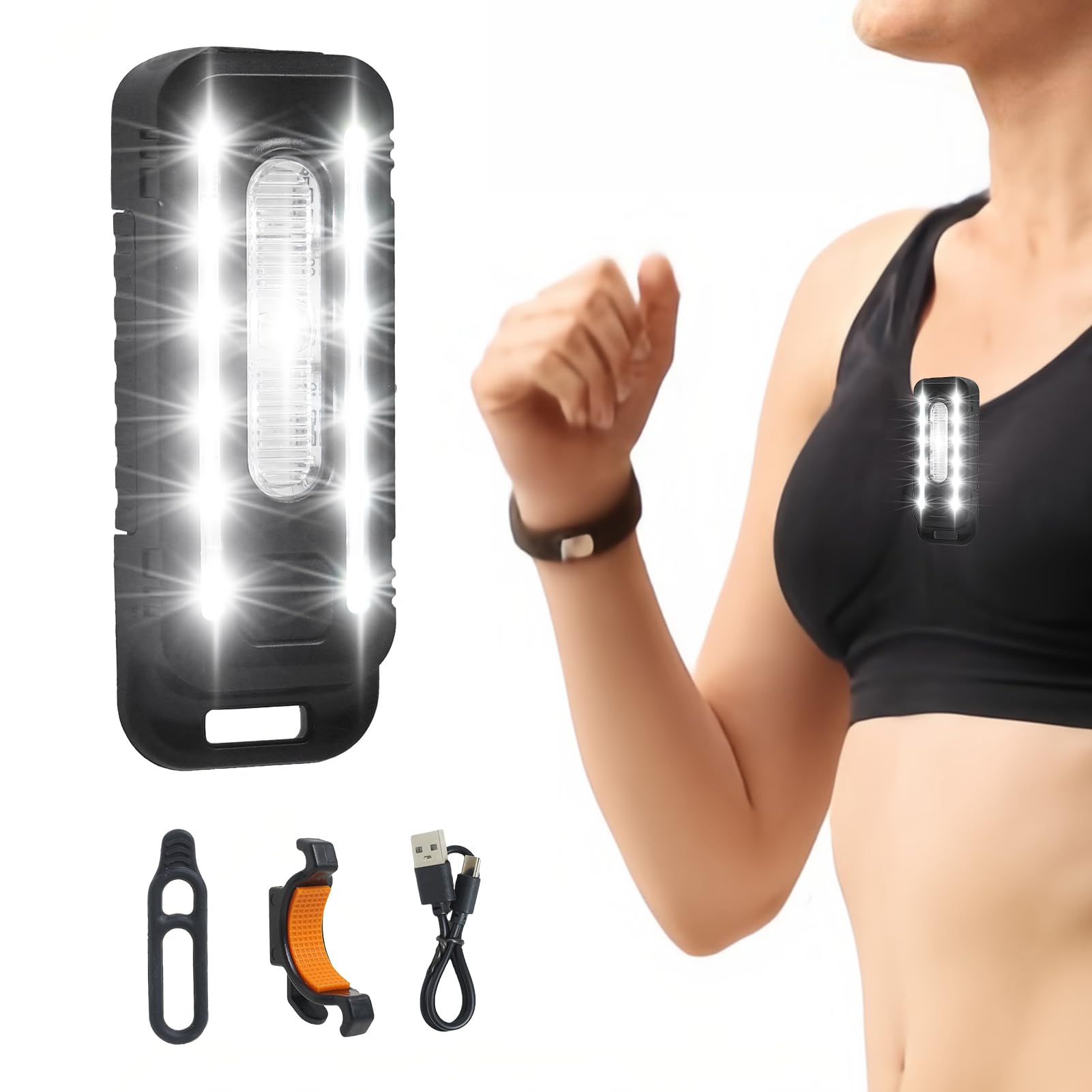 Running Light Clip on Flashlight for Runners Xmas Gifts USB C Rechargeable Safety Bicycle Walking at Night Hands Free Emergency LED Work Lamp Portable Warning Flashing Camping Hiking Dog Cycling