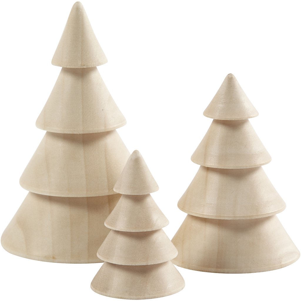 Creativ 100263 Wooden Christmas Trees, H: 5+7,5+10 cm, D: 3,5+5,4+6,7 cm, empress wood, 3pcs