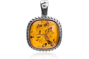 Ian and Valeri Co. Amber Sterling Silver Square Pendant