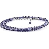 InfinityGemsArt Natural Blue Iolite Gemstone Beads Crystals Dainty Necklace Jewelry Gift for Women, Energy Stones, Rhodium Plated 925 Sterling Silver 18 inch, Statement Jewelry Gift