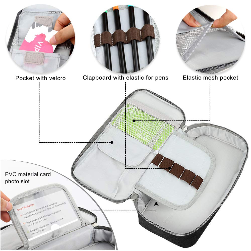 Homecube Capacious Pencil Case Marker Holder Pouch Desk Organizer Big Pencil Bag with Zipper Large Storage Box for College Middle School Office Supplies Stationery - Black