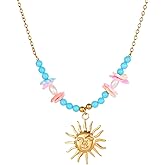 18K Gold Plated Charm Necklace for Women Trendy Coin Sun Shell Starfish Seashell Sea Turtle Seahorse Ocean Series Pearl Pendant Necklaces Boho Summer Beach Jewelry