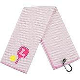 CybGene Embroidered Pickleball Towel, Funny Gift for Women, 16"x 24" Microfiber Towel, Pink, Initial L