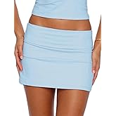 Sunloudy Womens Fold Over Mini Skirt Elastic Low Waist Bodycon Sweat Short Skirt Striped Stretchy Pencil Micro Skirts