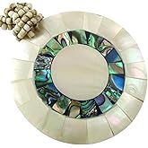 Swimmi Round Iridescent Paua Abalone Necklace for Women, Natural Mother of Pearl Necklace, Handmade 19 Inch Beads Abalone Shell Seashell Jewelry AA192