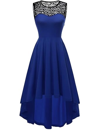 YOYAKER Damen Vintage Retro Spitzen Rundhals Ärmellos Cocktail Party Abendkleider