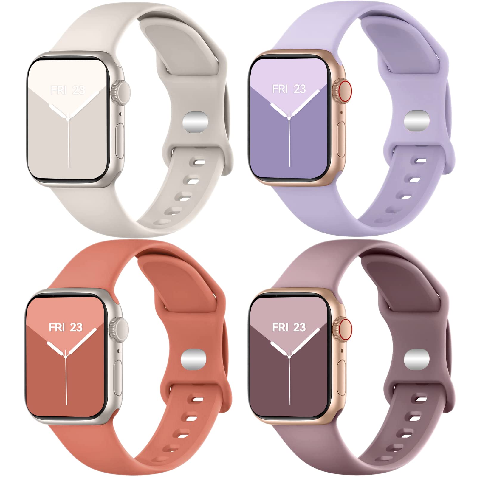 chinbersky 4 Pack Straps Compatible with Apple Watch Strap 38mm 40mm 41mm Women Men, Soft Silicone Sport Wristbands Replacement Band for iWatch Series 8 SE 7 6 5 4 3 2 1