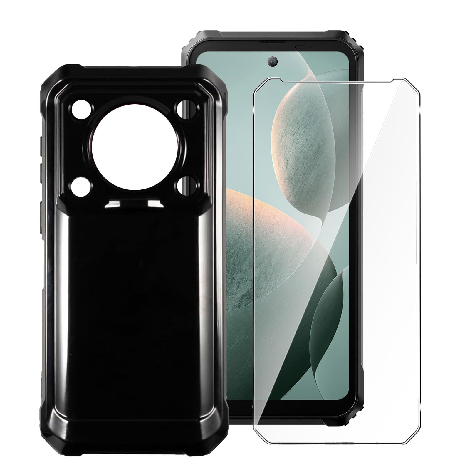 LYZXMY Case for Oukitel WP36 + 1 x Tempered Film Glass Screen Protector - Black Silicone Soft TPU Cover Shell for Oukitel WP36 (6.52") — image 1