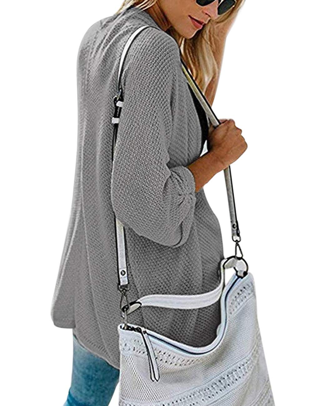 PARIS HILL Womens Long Sleeve Cardigans Oversized Open Front Basic Casual Knit Sweaters Coat Grey Large