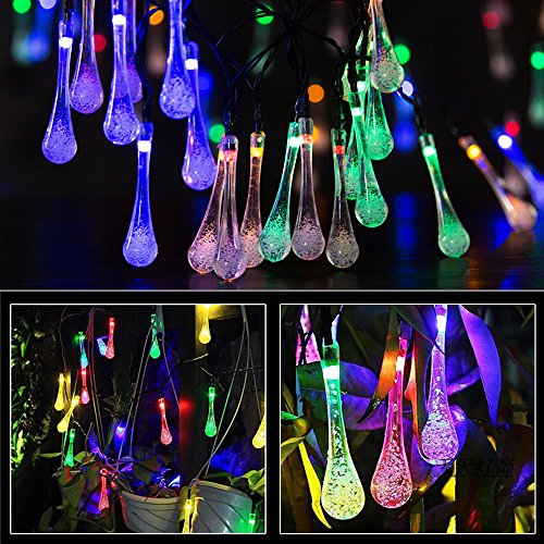 image for K.T. Fancy Fairy Water Drop 20ft 30LED Solar String Lights Outdoor Wat