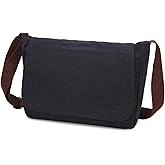 Lizbin Messenger Bag, Canvas Messenger Bag, Shoulder Bag Crossbody Bag, Vintage Messenger Bags for Men Women, Crossbody Shoulder Bag Casual Work Bag for Work Business Office Travel (Black)