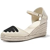 U-lite Womens Espadrille Wedge Sandals Closed Toe Platform Lace Up Ankle Strap Slingback Summer Dress Shoes