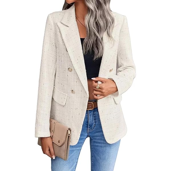 WXLWZYWL Womens Blazer 2024 Fall Bussiness Casual Long Sleeve Button Open Front Suit Jackets Work Clothes With Pockets